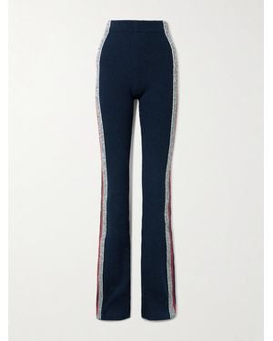 Rabanne Embroidered Striped Cotton-Blend Bouclé Straight-Leg Trousers - Blue