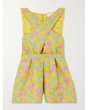 D'Estree Louis Floral-Jacquard Playsuit - Yellow