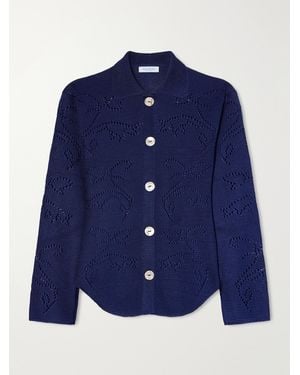 Calle Del Mar Squash Blossom Pointelle-Knit Cardigan - Blue
