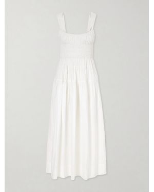 Doen Clover Shirred Organic Cotton-Poplin Midi Dress - White