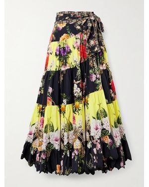 CAMILLA Tiered Embellished Floral-Print Organic Cotton Maxi Wrap Skirt - White