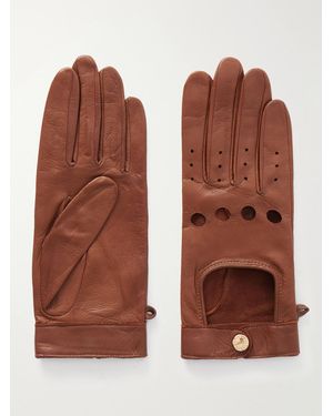 Agnelle Rose Perforated Leather Gloves - Brown