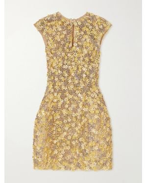 Oscar de la Renta Embellished Tulle Mini Dress - Metallic