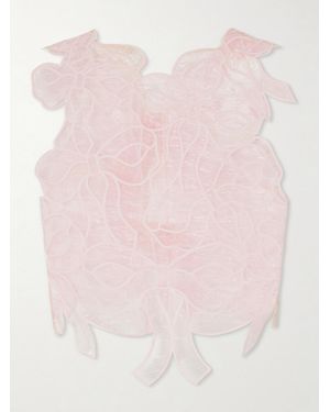 Cecilie Bahnsen Aya Embroidered Crinkled Organza Top - Pink