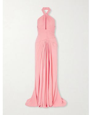 Elie Saab Pleated Silk-Georgette Halterneck Gown - Pink