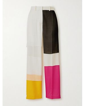 Helmut Lang Patchwork Silk-Chiffon Trimmed Stretch-Satin Straight-Leg Trousers - Pink