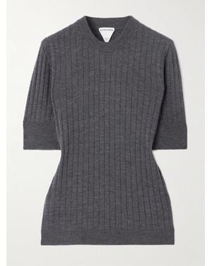 Bottega Veneta Kurzärmeliger, Gerippter Pullover Aus Wolle - Grau