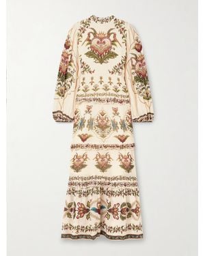 FARM Rio Majestic Hearts Tiered Floral-Print Georgette Maxi Dress - Natural