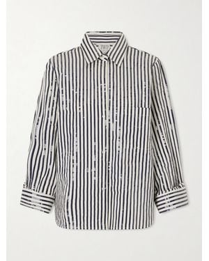 Twp Next Morning Sequined Striped Cotton-Blend Poplin Shirt - Blue