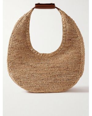 STAUD Moon Large Leather-Trimmed Raffia Tote - Natural