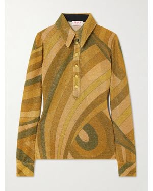 PUCCI Printed Metallic Jersey Polo Shirt - Yellow