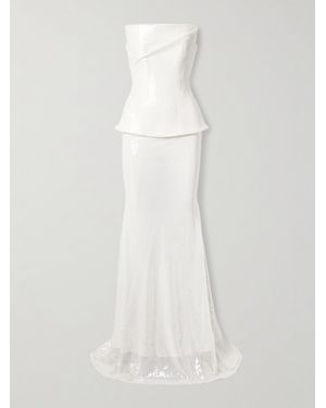 Alex Perry Strapless Sequined Tulle Gown - White