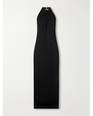 Balmain Draped Knitted Halterneck Gown - Black