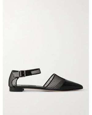 Manolo Blahnik Jatelah 15 Flache Schuhe Mit Spitzer Kappe Aus Mesh Mit Lederbesätzen - Schwarz