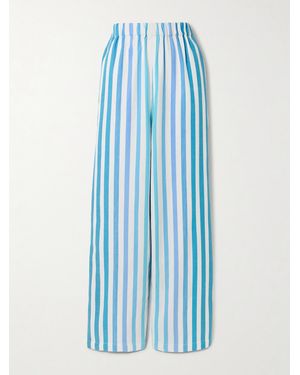 Marrakshi Life Palazzo Striped Cotton-Blend Wide-Leg Trousers - Blue