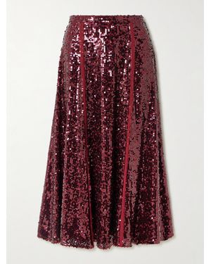 Erdem Frayed Sequined Crepe De Chine Midi Skirt - Red