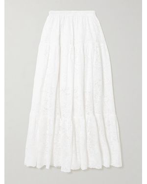 Erdem Tiered Cotton-Lace Midi Skirt - White