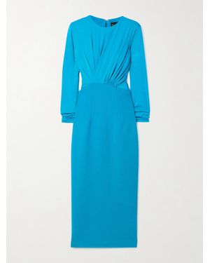 Sergio Hudson Gathered Stretch-Bamboo Viscose And Wool-Jersey Midi Dress - Blue