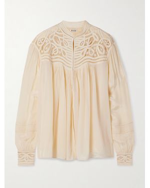 Bode Tippet Pleated Satin And Guipure Lace Blouse - Natural