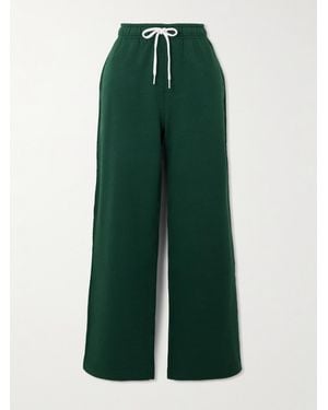Polo Ralph Lauren Embroidered Cotton-Blend Jersey Wide-Leg Track Pants - Green