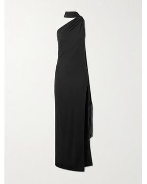 Acne Studios Dassy One-Shoulder Fringed Tie-Detailed Stretch-Knit Gown - White