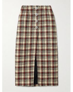Rabanne Checked Wool-Blend Tweed Midi Skirt - Brown