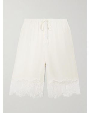 STAUD Verano Lace-Trimmed Silk Shorts - White