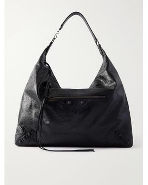 Balenciaga Le City Hobo Large Embellished Leather Shoulder Bag - Black