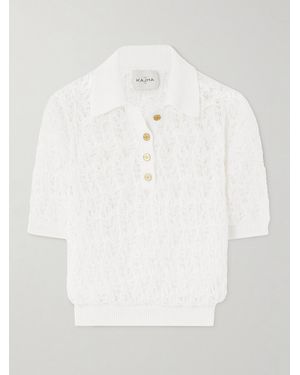 LeKasha Qarar Open-Knit Organic Linen Polo Shirt - White