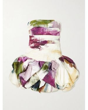 Aje. Violette Strapless Ruched Floral-Print Cotton Mini Dress - Pink