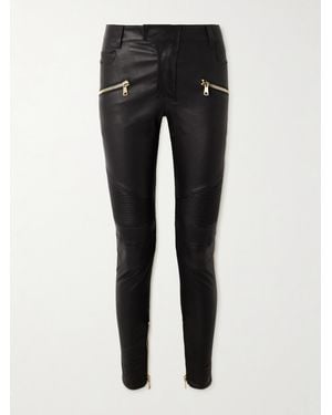 Balmain Eng Geschnittene Lederhose Mit Reißverschlüssen - Schwarz