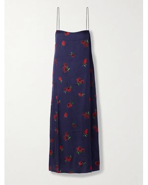 KHAITE Sicily Midikleid Aus Glänzendem Twill Mit Print - Blau