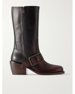 Dries Van Noten Buckle-Detail Leather Knee Boots - Black