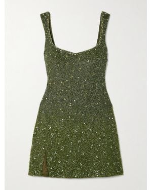 Clio Peppiatt Embellished Stretch-Tulle Mini Dress - Green