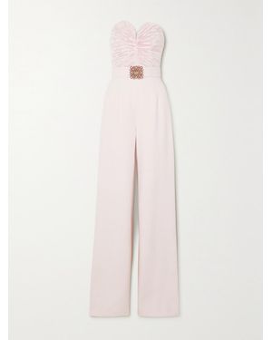 Andrew Gn Strapless Embellished Plissé Silk-Blend Satin And Crepe Jumpsuit - Pink