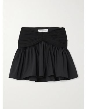 Abadia Ruched Chiffon-Trimmed Poplin Mini Skirt - Black