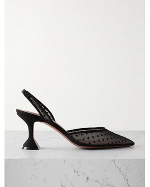 AMINA MUADDI Holli Slingback-Pumps Aus Mesh Mit Polka-Dot-Flockprint Und Lederbesätzen - Weiß