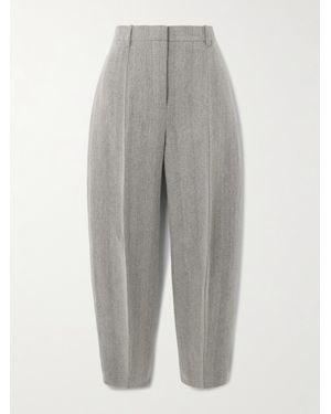 Loro Piana Dan Cropped Linen, Wool And Cashmere-Blend Tapered Trousers - Grey
