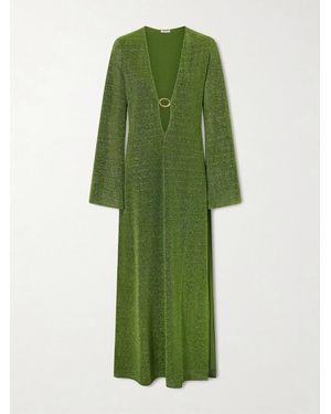 Oséree Lumière Metallic Stretch-Knit Kaftan - Green