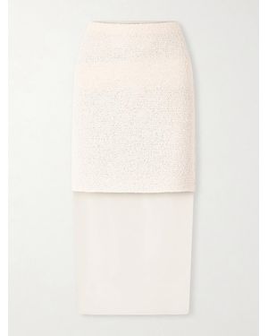 KHAITE Sybil Layered Cotton-Blend Bouclé And Organza Midi Skirt - Natural