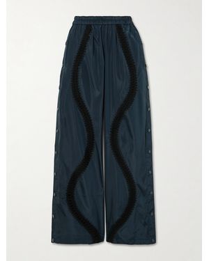 Sea Averie Crochet-Trimmed Button-Embellished Shell Wide-Leg Trousers - Blue