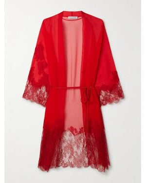 Carine Gilson Lace-Trimmed Silk-Chiffon Robe - Red