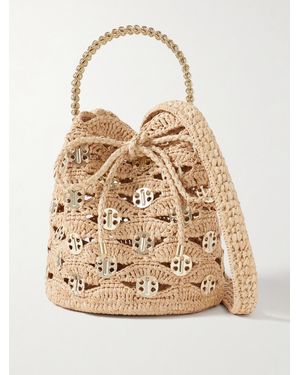 Rabanne Chainmail-Embellished Raffia Bucket Bag - Natural
