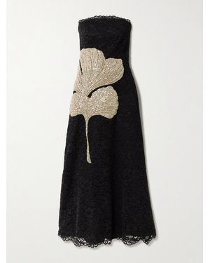 Costarellos Hallis Strapless Crystal-Embellished Corded Lace Midi Dress - Black