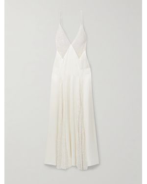 Kiki de Montparnasse Ange Robe Aus Satin Und Leavers-Spitze Mit Verzierungen - Weiß
