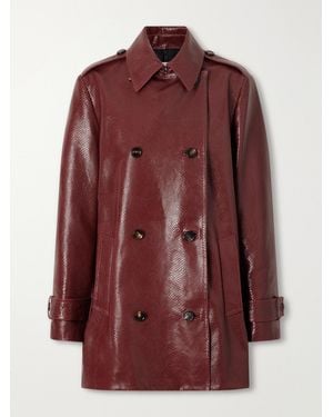 Veronica de Piante Charlotte Double-Breasted Snake-Effect Leather Trench Coat - Red