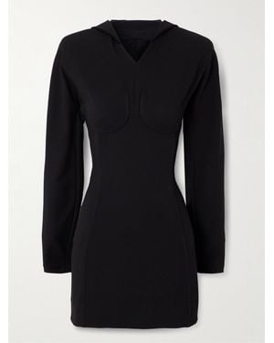 Jean Paul Gaultier Open-Back Hooded Panelled Crepe-Jersey Mini Dress - Black