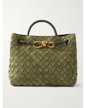 Bottega Veneta Andiamo Small Intrecciato Suede Shoulder Bag - Green
