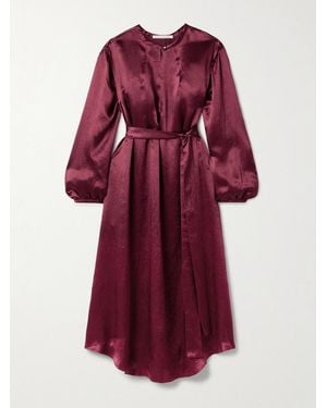 Maria McManus Belted Crinkled-Satin Midi Dress - Red