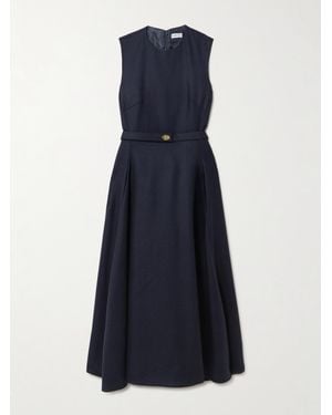 Burberry Belted Checked Wool-Twill Midi Dress - Blue